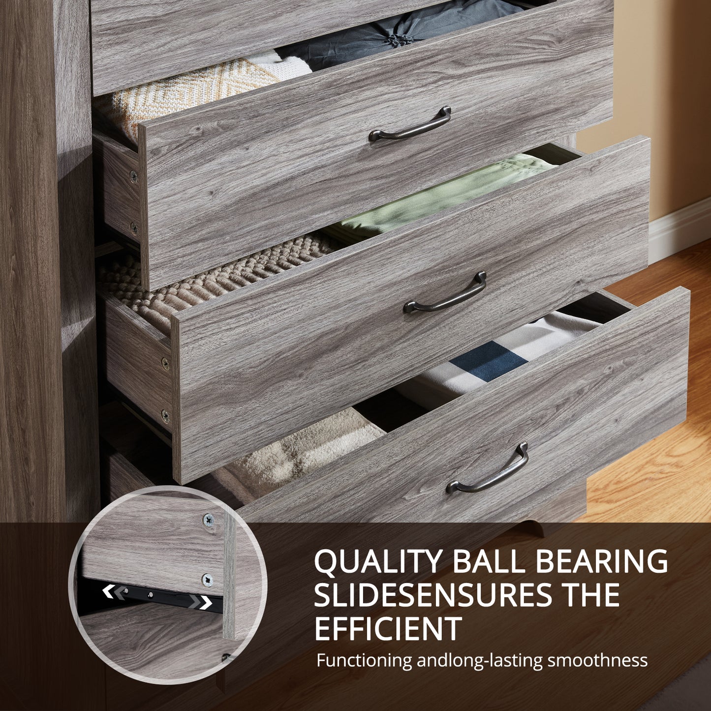 CHITOOMA 5 Dresser for Bedroom Wooden Chest of Drawers Dresser for Living Room, Entryway, Gray