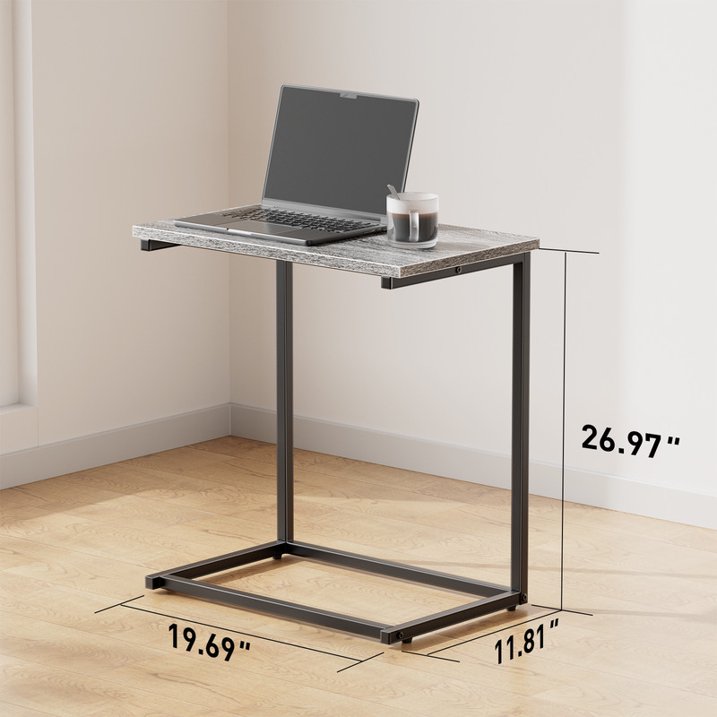 C Shaped End Table, Vintage Side Table for Couch, Laptop, Coffee, Snack, Sofa Side End Table C Shape for Living Room, 27"(H) x 19.7"(W) x 12.6"(D), Gray
