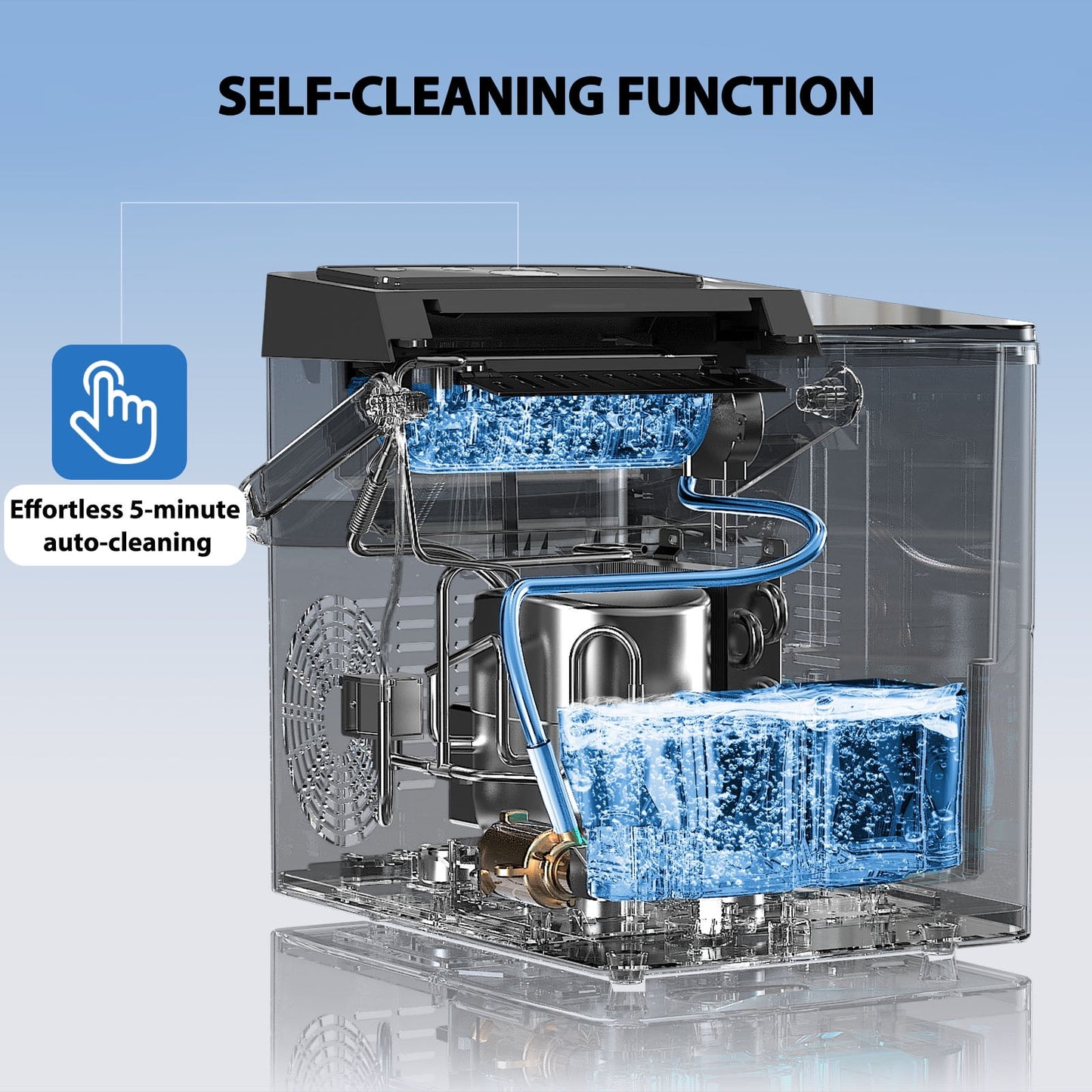 Portable Countertop Ice Maker with Handle, 2.5L Expanding Ice Basket, 26lbs in 24Hrs, 9 Ice Cubes Ready in 6 Mins, Auto-Cleaning Countertop Ice Machine for Home, Kitchen, Camping, RV, Black