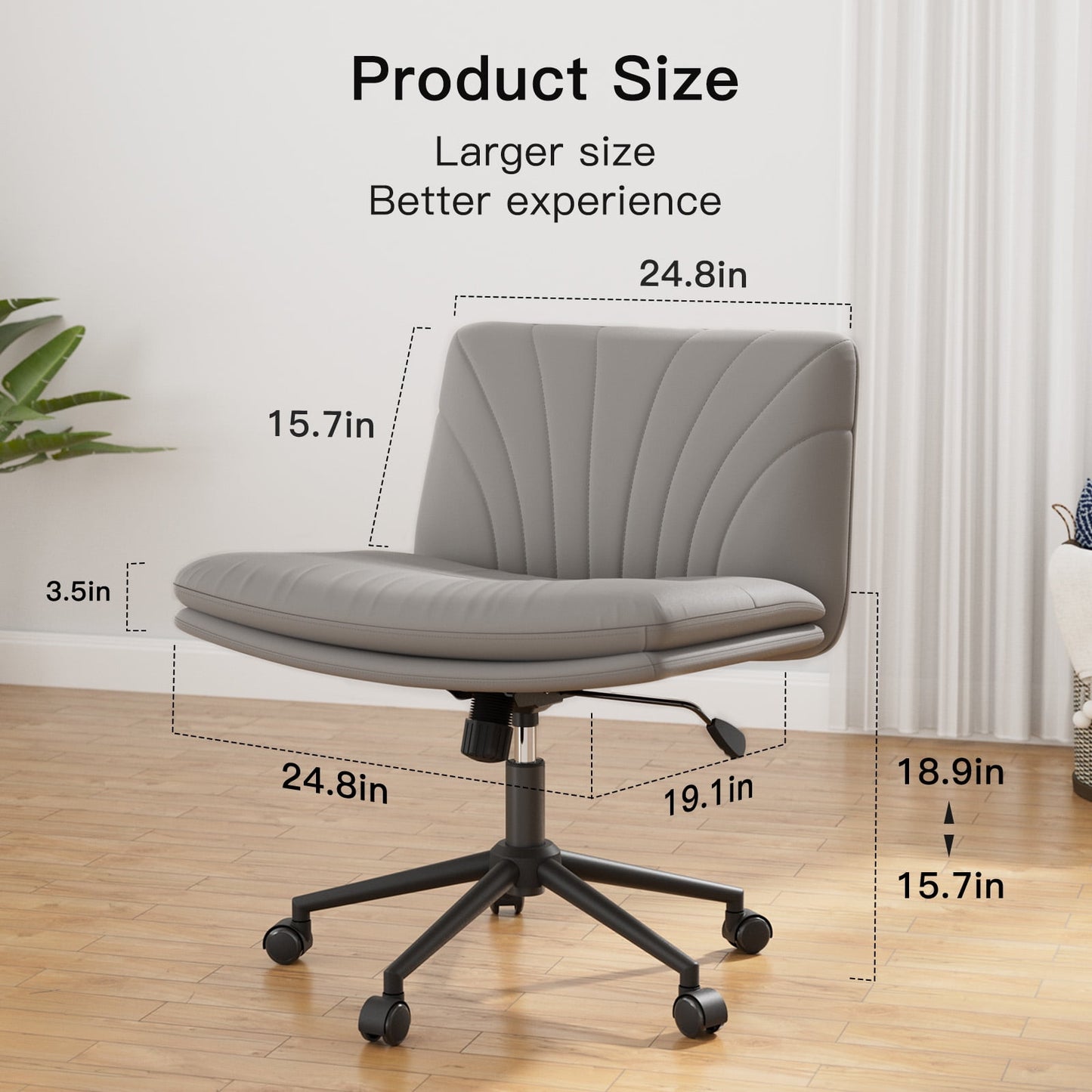 PU Armless Office Desk Chair with Wheels,PU Leather Cross Legged Wide Chair,Mid Back Adjustable Swivel Computer Task Chairs Vanity Chair for Home,Office(Gray) - Walmart.com