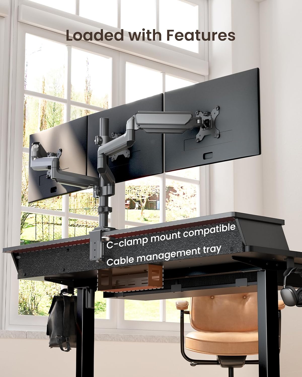 Kyspho 48″ x 30″ Standing Desk with Drawers, Electric Height Adjustable Sit Stand Desk with Storage Shelf, 4 Memory Preset Computer Desk with Cable Management Tray for Home Office, Black