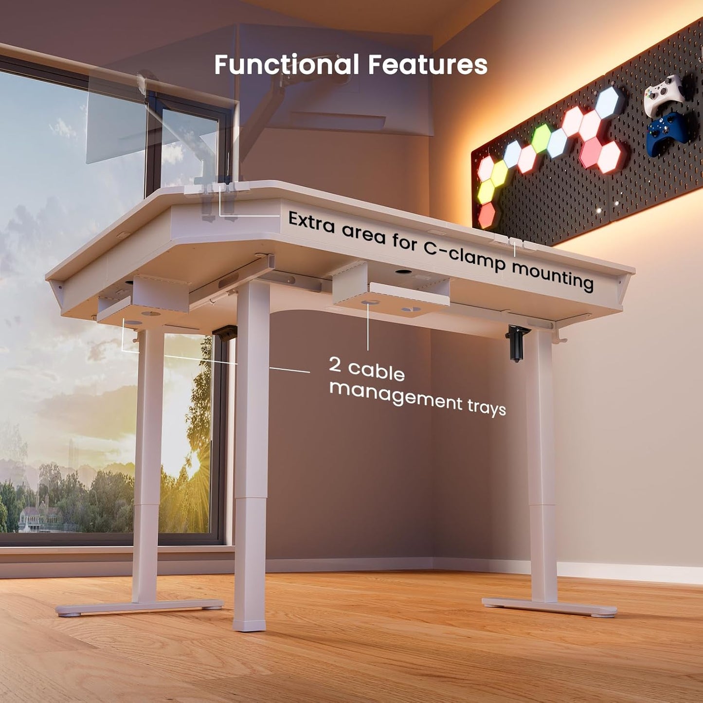 Kyspho 65'' L Shaped Standing Desk, Electric Height Adjustable Corner Computer Desk with 3 Drawers & 2 Cable Management Trays, Sit Stand Up Desk for Gaming Home Office, White