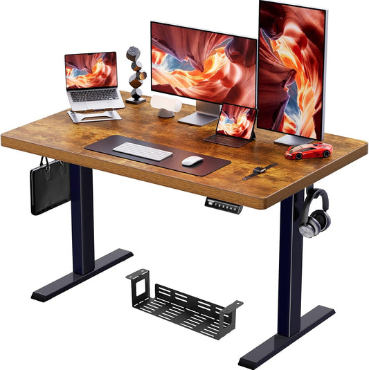 Kyspho 48'' x 30'' Electric Standing Desk, Adjustable Height Sit to Stand Desk with 4 Height Memory & 1.2'' Thick Desk Top, Ergonomic Desk for Home Office, Brown