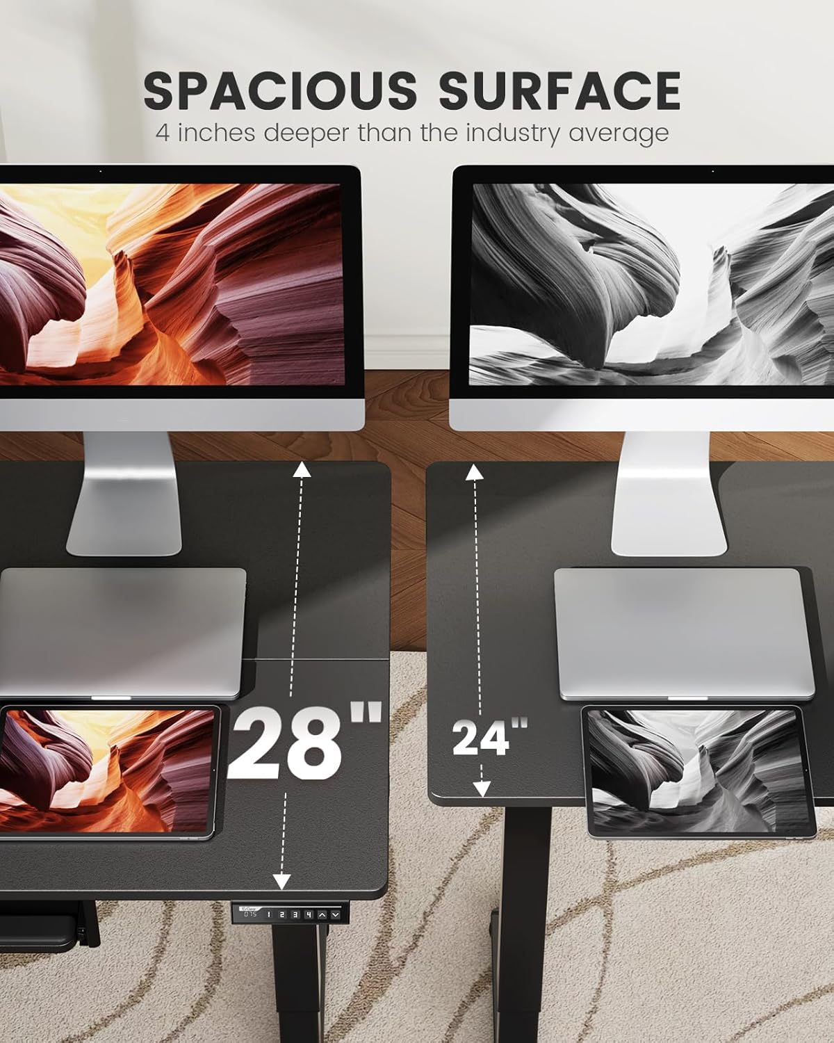 63" x 28" Large Electric Standing Desk with Keyboard Tray and 4 Memory Pre-set, Adjustable Height Sit Stand Up Computer Desk, Black