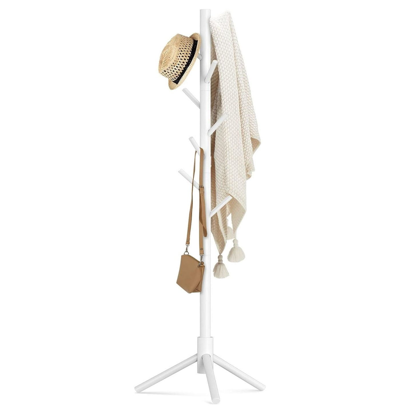 Coat Rack Stand with 3 Height Options and 8 Hooks Wooden Freestanding Coat Rack for Home, Office, Entryway, Hallway