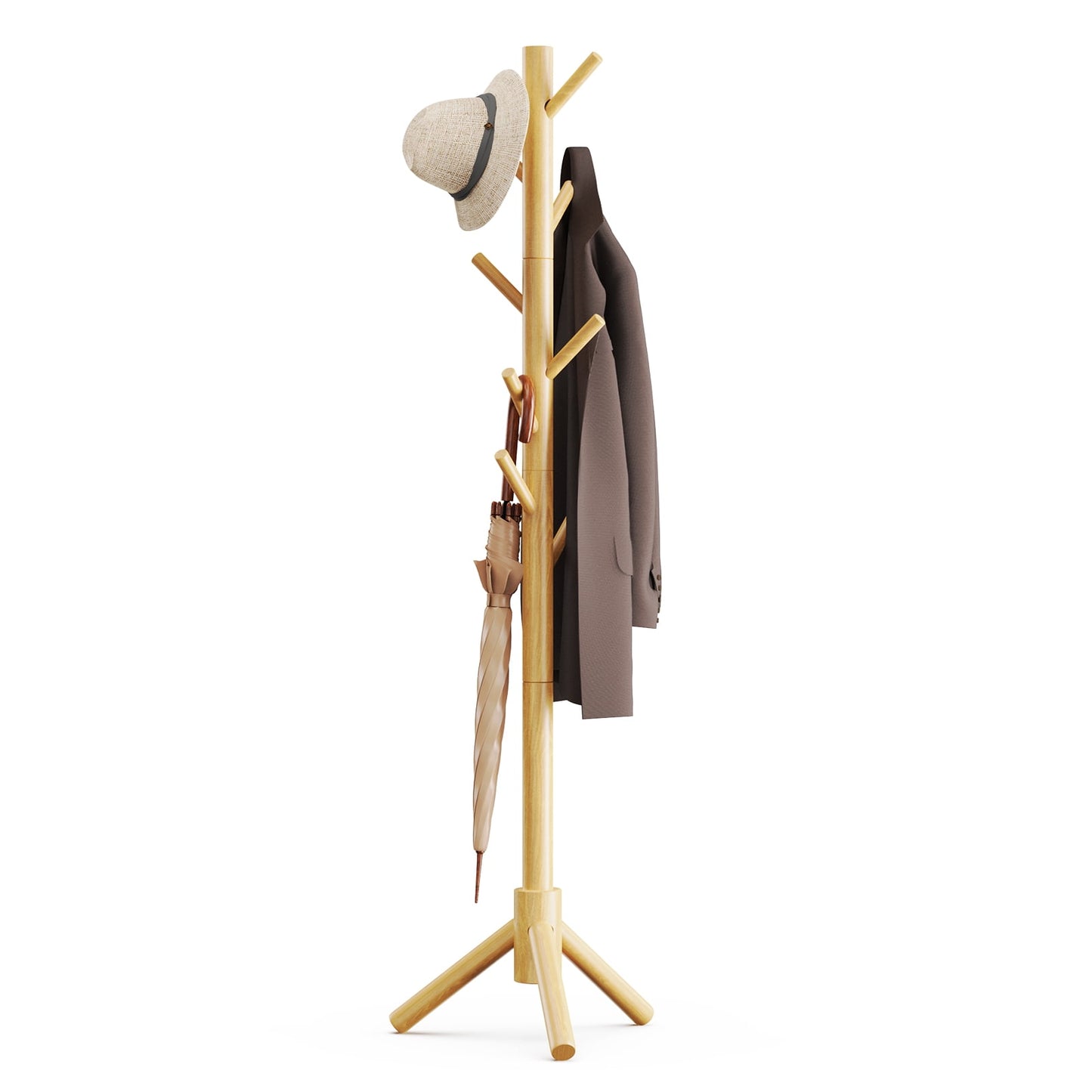 Coat Rack Stand with 3 Height Options and 8 Hooks Wooden Freestanding Coat Rack for Home, Office, Entryway, Hallway