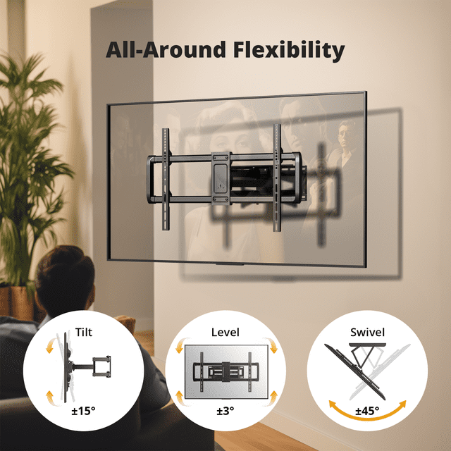 MountFTV Full Motion TV Wall Mount Bracket Tilting Swivel for Most 37-75 Inch LED LCD OLED Flat/Curved Screen TVs,max 600x400mm, Holds up to 100 lbs