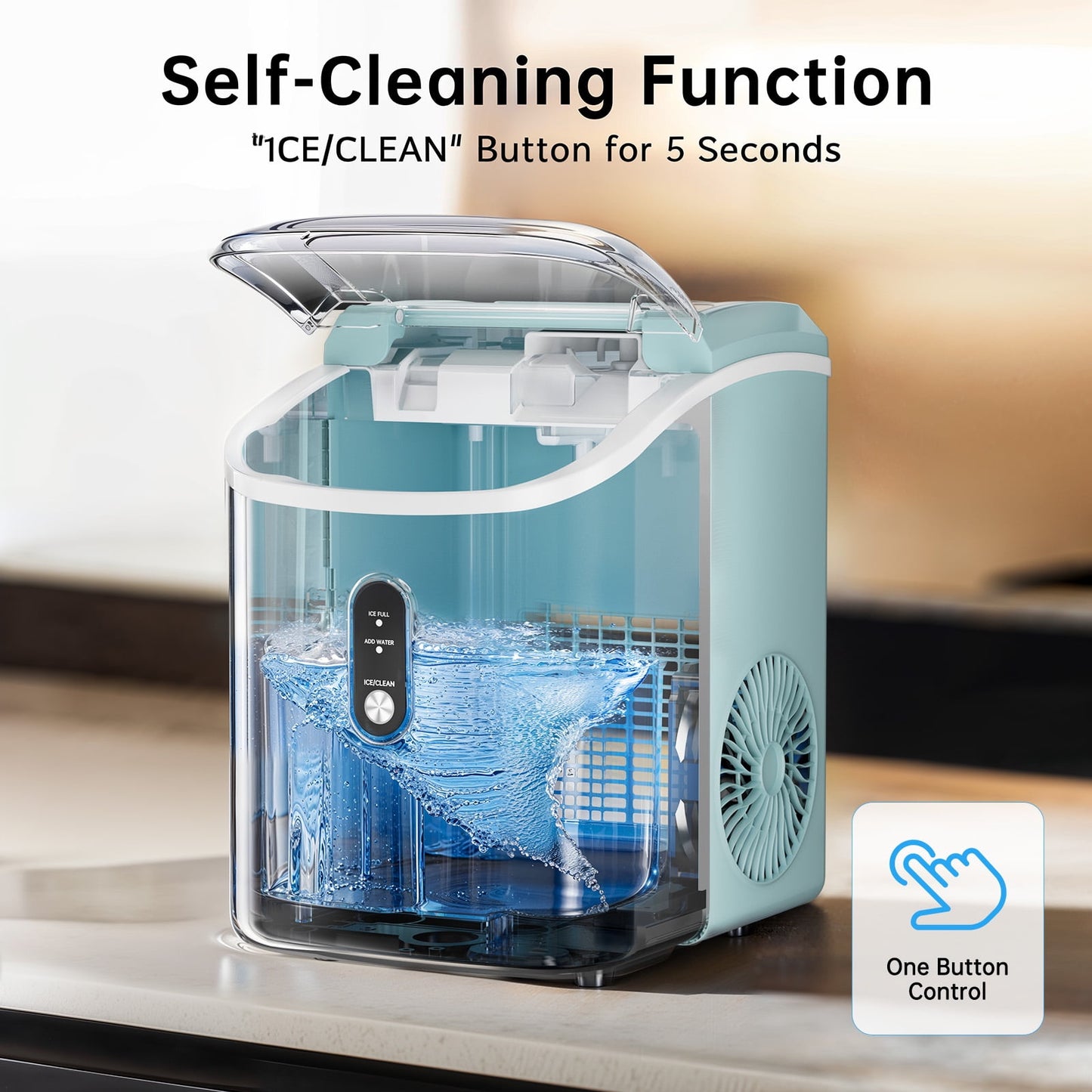 Nugget Ice Maker Countertop ,Pebble Ice Maker Machine with Self-Cleaning Function, 33lbs/24H with Ice Scoop and Basket for Home/Kitchen/Office, Light Blue