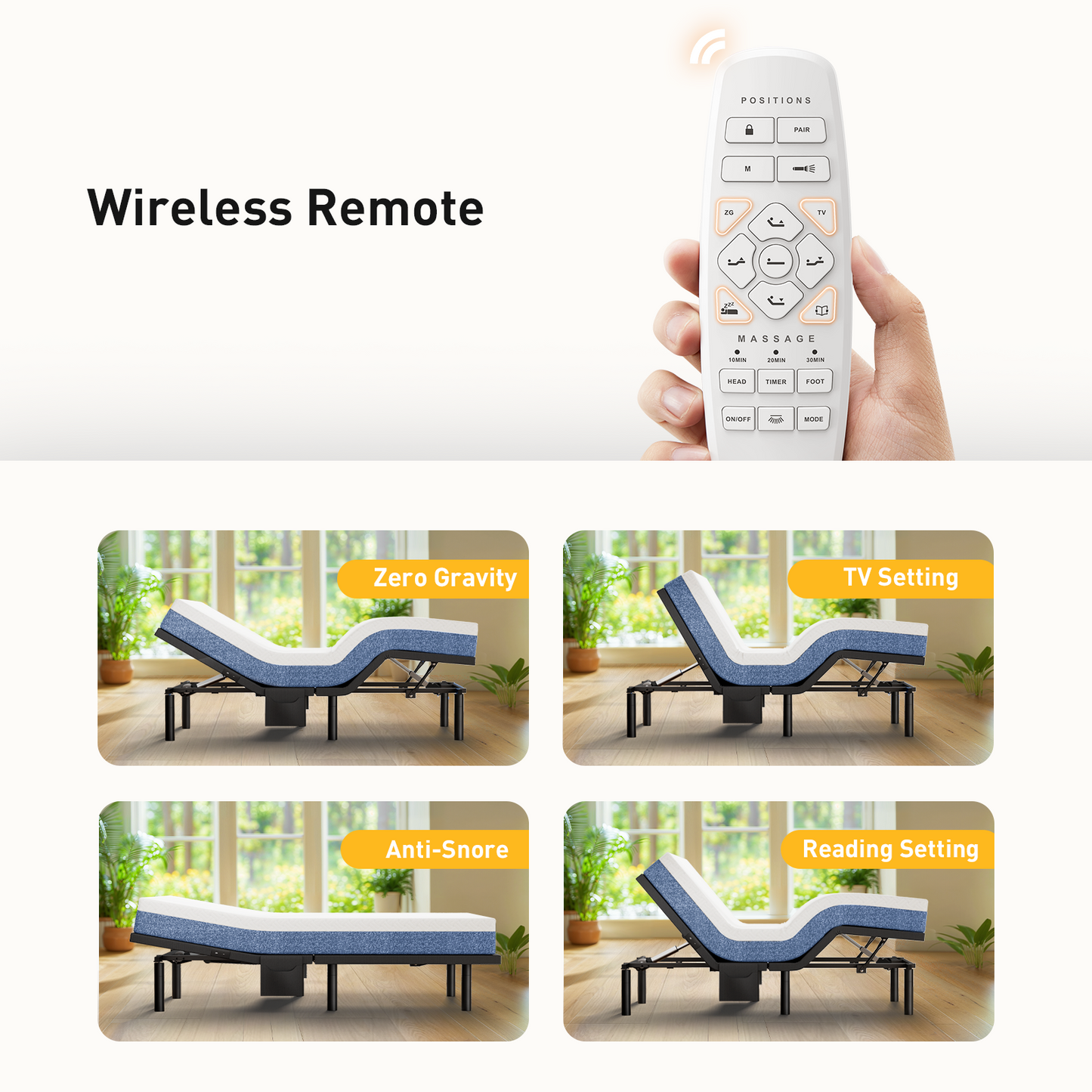 CHITOOMA Adjustable Bed Frame Twin XL with Massage and Wireless Remote Control, Adjustable Bed Base with Bed Nightlight and 2 USB Ports