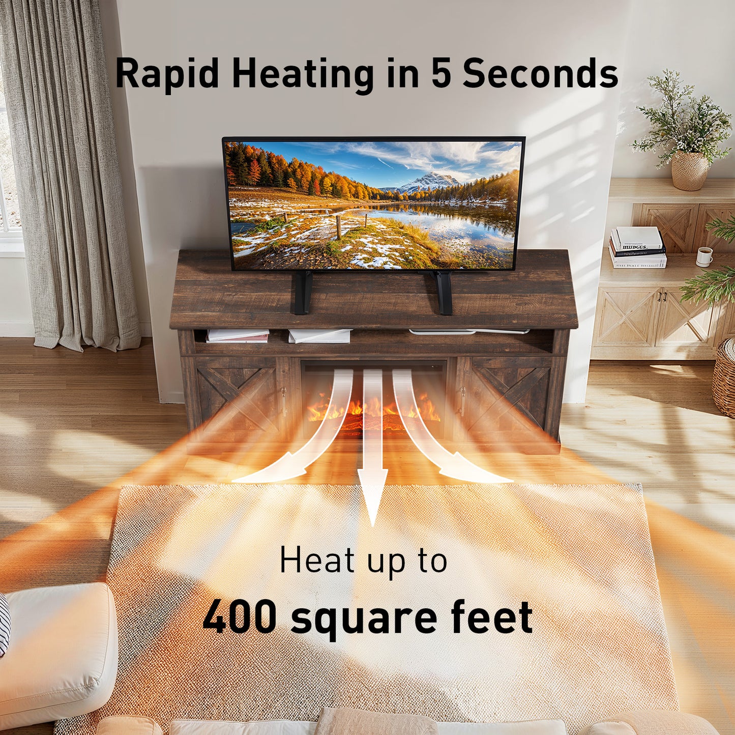 Electric Fireplace TV Stand for TVs up to 65", Farmhouse Entertainment Center with Fireplace, Vintage Brown