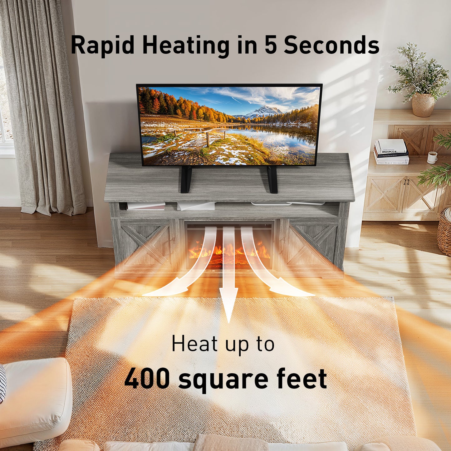 Electric Fireplace TV Stand for TVs up to 65", Farmhouse Entertainment Center with Fireplace, Grey