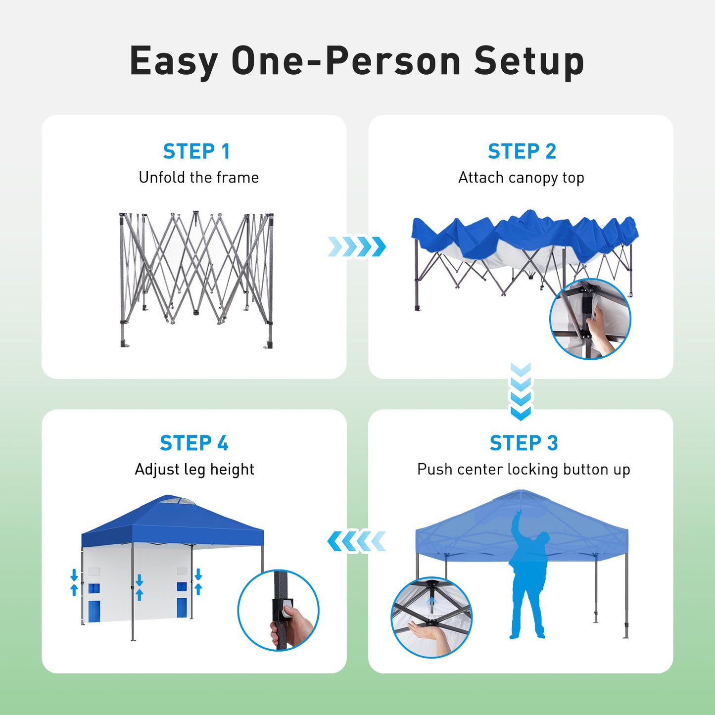 CHITOOMA 10 x 10ft Pop up Canopy Tent, Instant Outdoor Shelter Easy Portable Straight Leg Canopy Tent with Pockets Sidewall, Blue