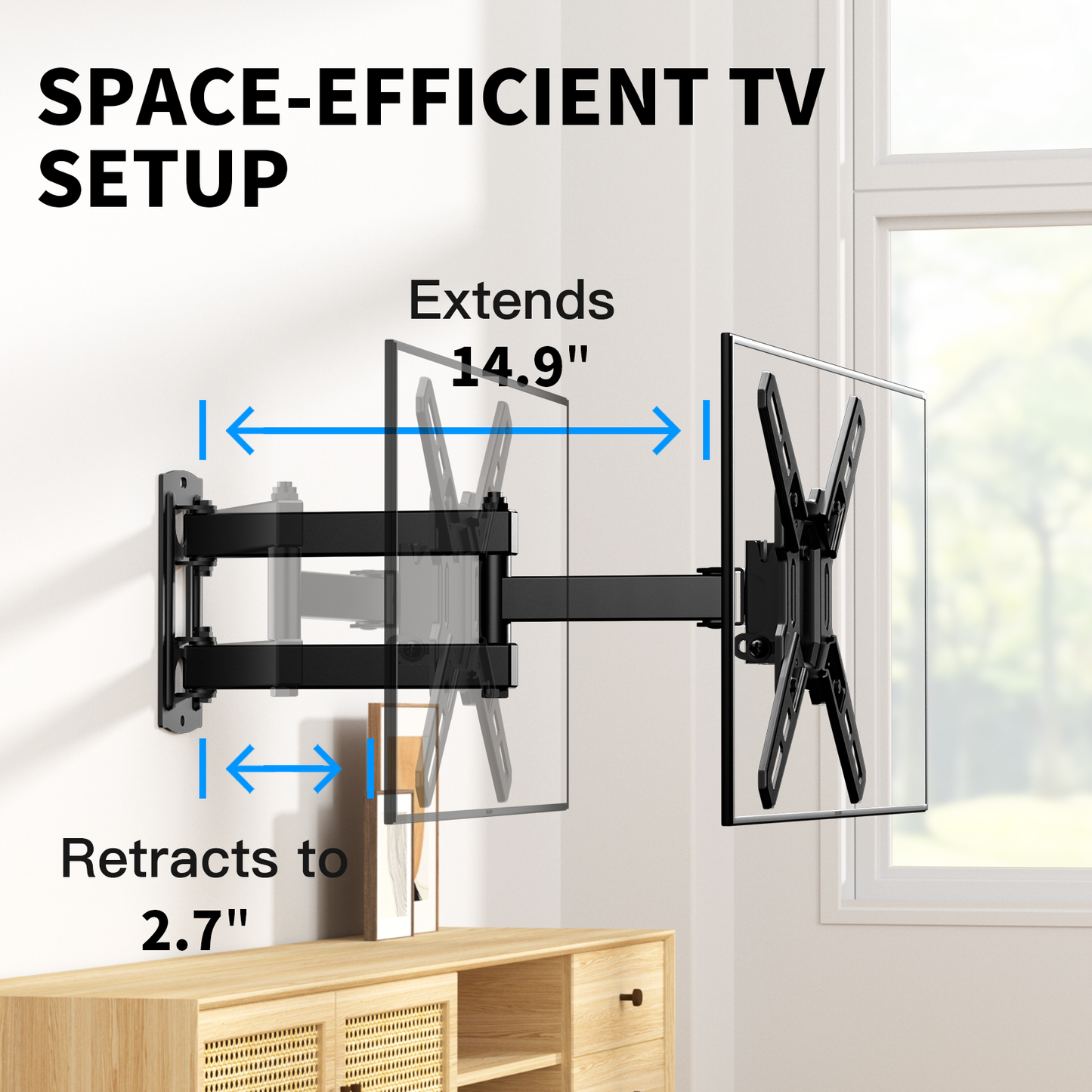 MountFTV Full Motion TV Wall Mount Bracket 360°Rotation for 13-42 inch Flat Curved Screen TVs & Monitors, Max 200x200mm, Holds up to 44 lbs