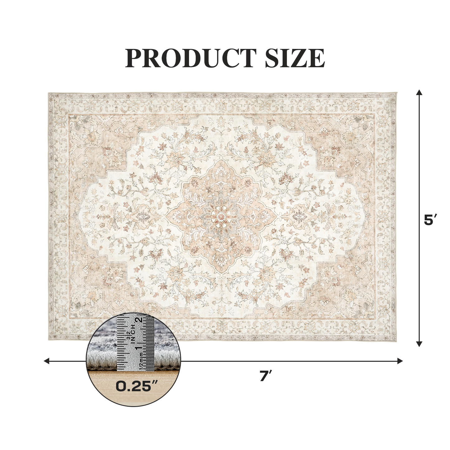 5'x7' Boho Area Rugs for Living Room, Machine Washable Stain Resistant Non-Shed Carpet, Area Rug with Non-Slip Backing for Bedroom, Dining Room, Dorm, Office