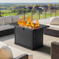 43" Rectangular Propane Gas Fire Pit Table with Glass Rocks for Patio & Garden, Black Outdoor Fireplace with Lid & Lava Rocks