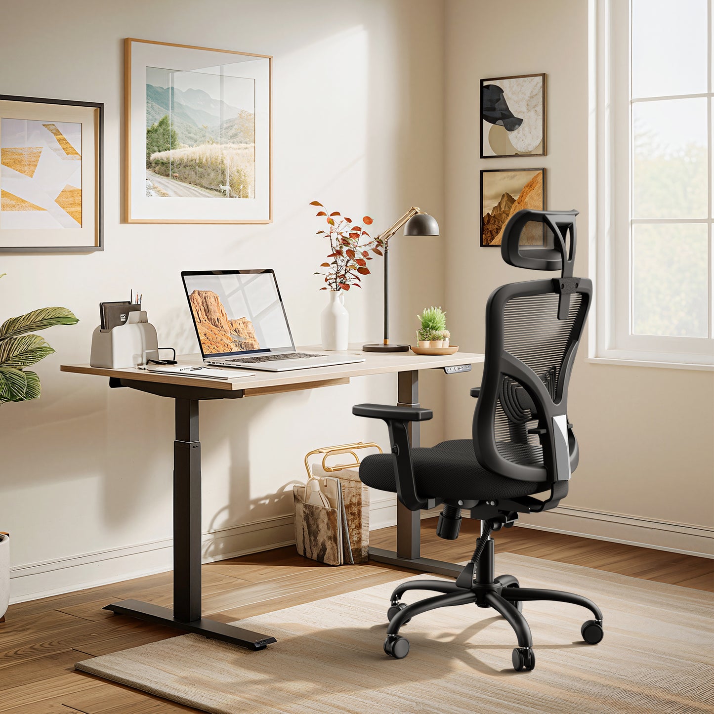 Kyspho Ergonomic Office Chair with Padded Lumbar Support, 2D Headrest, Adjustable Armrests, Upgraded Contoured Seat Cushion, 130° Rocking Tilt, Computer Chair for Home Office