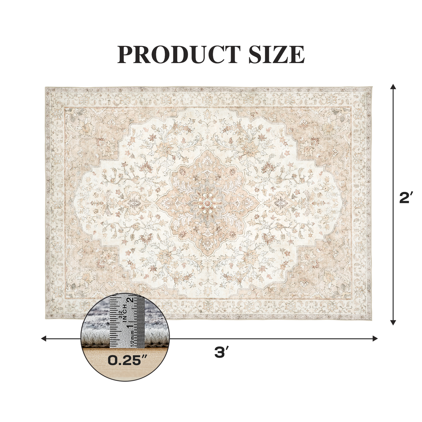 2'x3' Boho Runner Rug for Hallway, Machine Washable Stain Resistant Non-Shed Carpet, Runner Rug with Non-Slip Backing for Kitchen, Entryway, Bedroom, Laundry, Bathroom