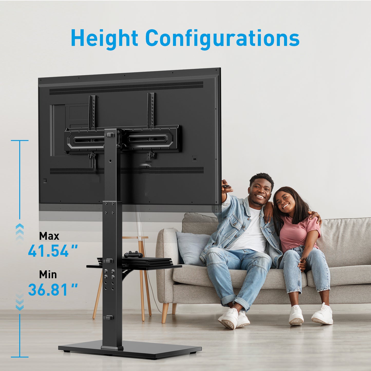 MountFTV TV Stand Rolling, TV Cart Floor Stand Height Adjustable for 30-75 inch Curved TVs Monitors, Display Trolley Loading, Hold Up to 110 lbs