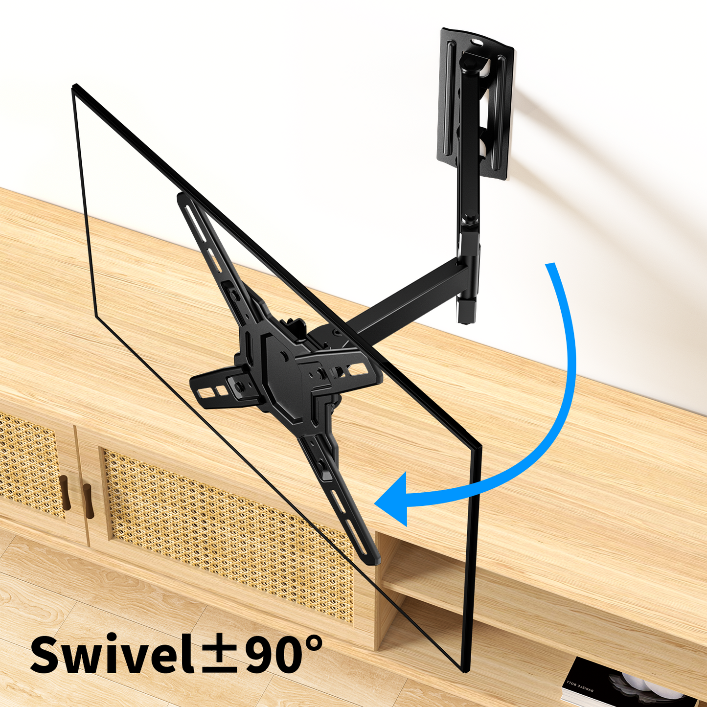 MountFTV Full Motion TV Wall Mount Bracket 360°Rotation for 13-42 inch Flat Curved Screen Universal TVs & Monitors, Max 200x200mm, Holds up to 44 lbs