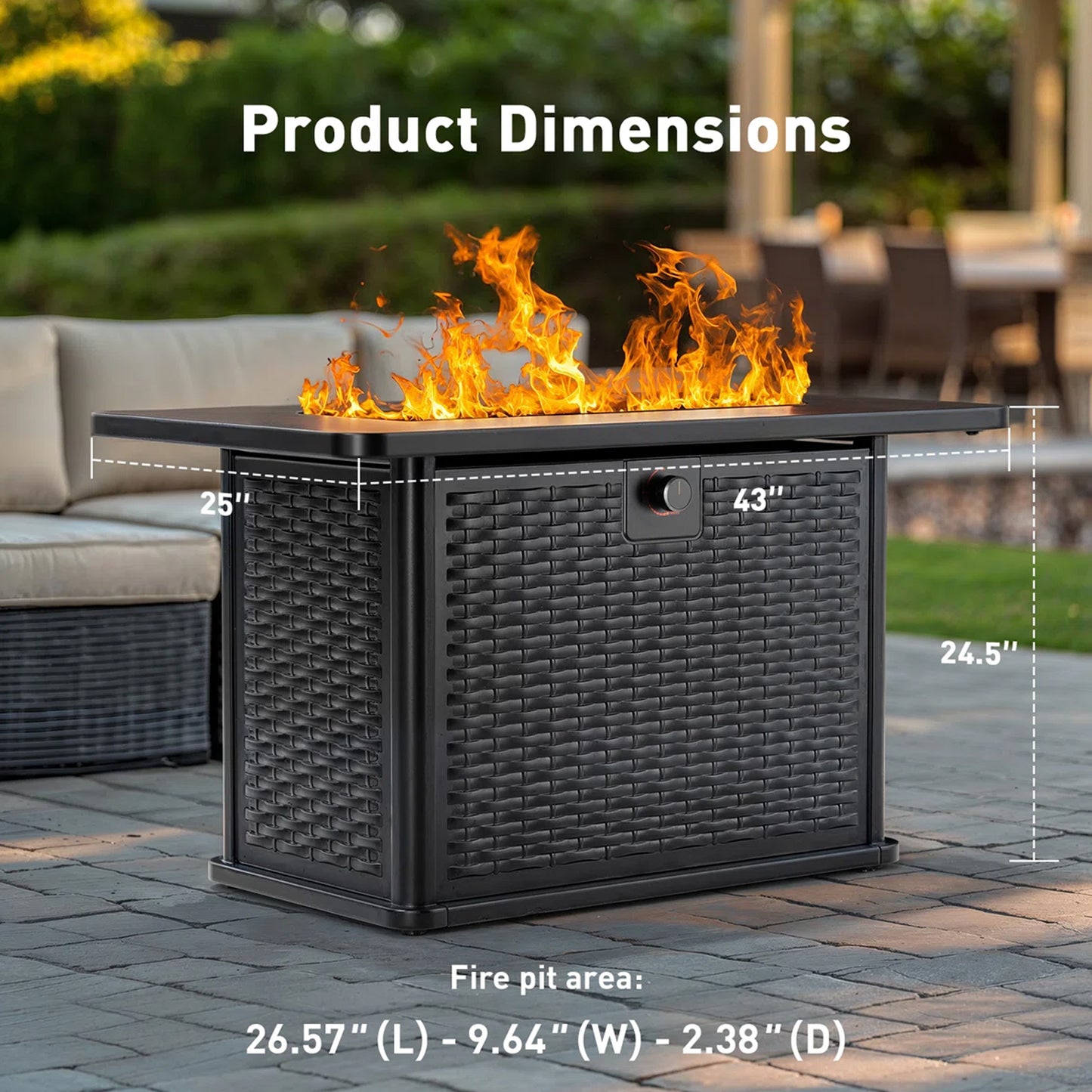 43" Propane Fire Pit Table - 60,000 BTU Gas Fire Pit with 2 Cup Holders, Waterproof Cover & Lava Rocks for Garden, Deck, Backyard