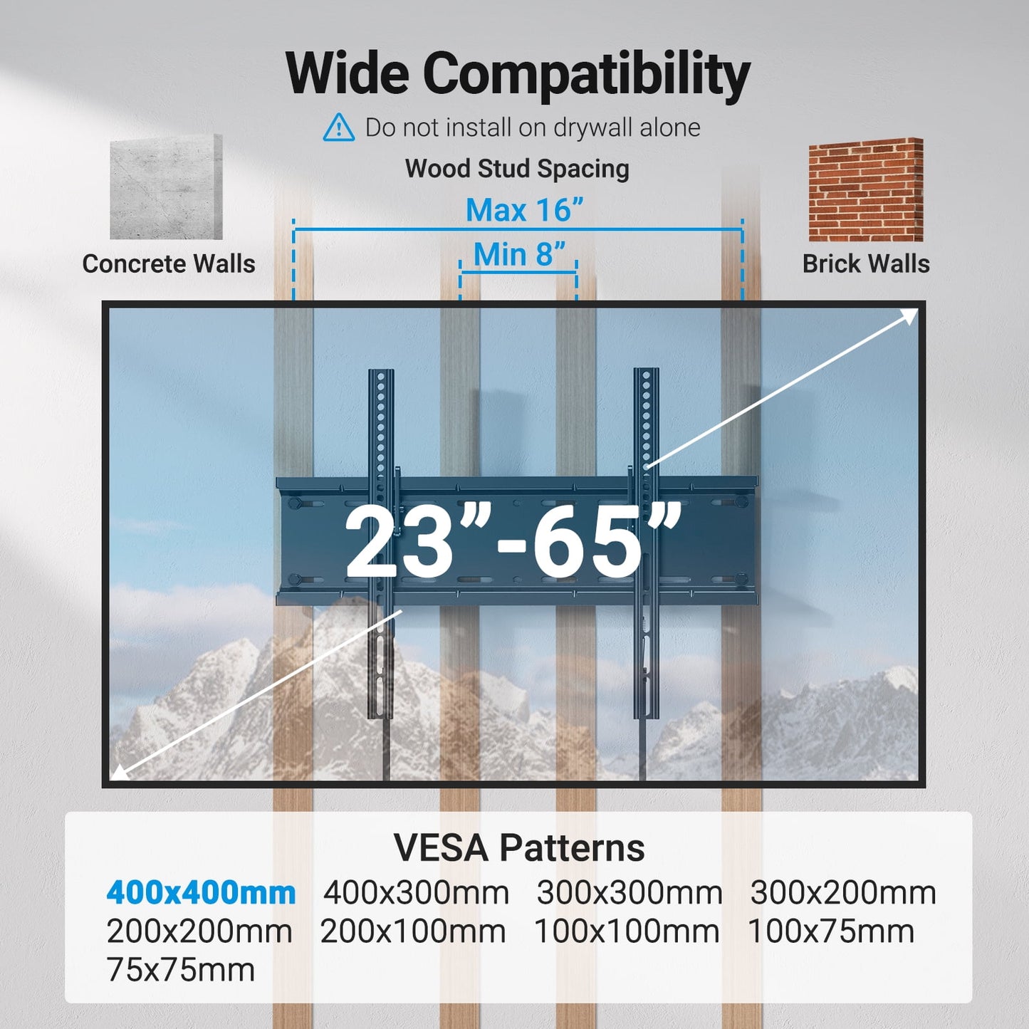 https://www.walmart.com/ip/MountFTV-Tilt-TV-Wall-Mount-Bracket-Fits-26-60-inch-TVs-Max-400x400mm-Holds-up-to-115lbs/10113863942?selected=true