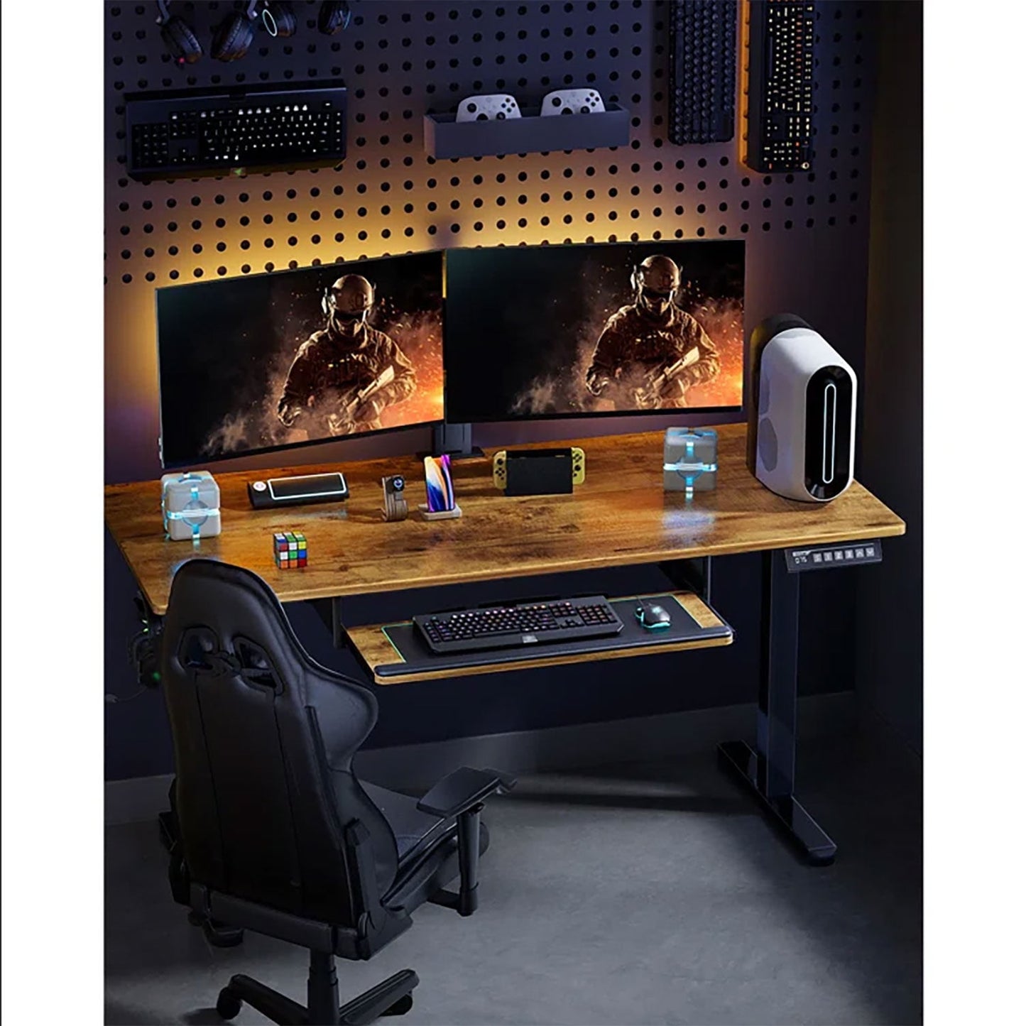 Electric Standing Desk with Keyboard Tray 48 x 24 inches Height Adjustable Gaming Sit Stand up Desk for Home Office Work