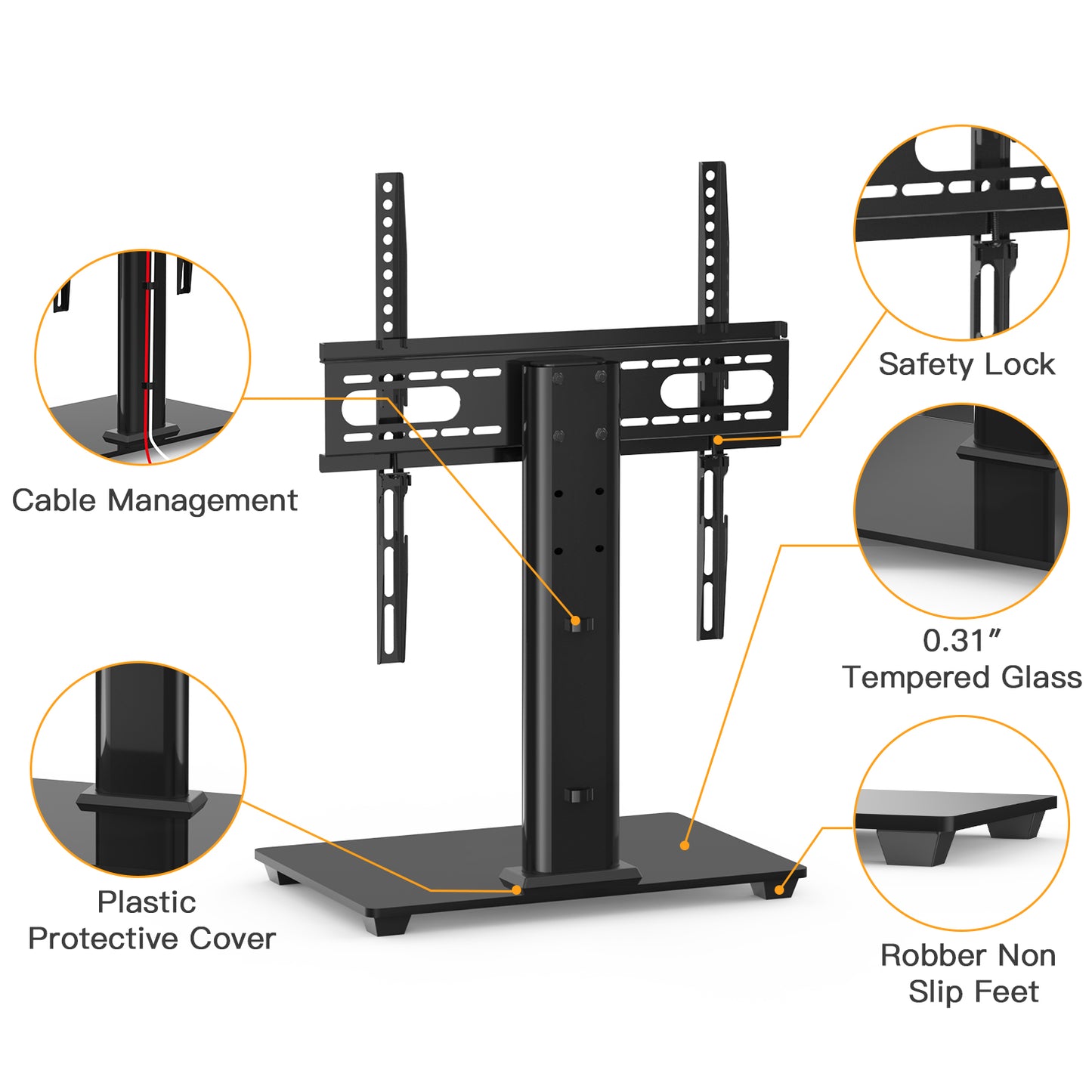 PERLESMITH Universal TV Stand for most 37- 55 inch LCD LED TVs - Height Adjustable TV Stand with Tempered Glass Base & Wire Management