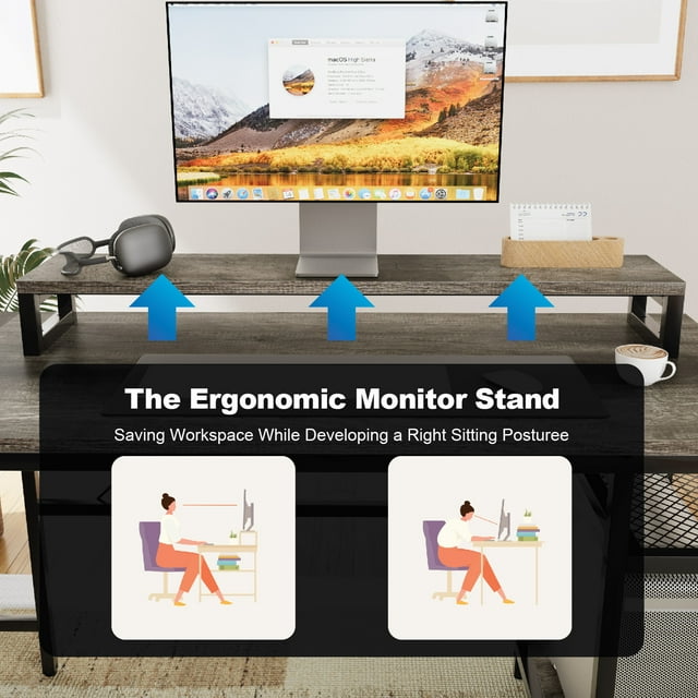 67'' L Shaped Computer Desk with Hutch & Monitor Stand Reversible L-Shaped Gaming Desk with Power Outlet & LED Strip for Home Office, Grey - Walmart.com