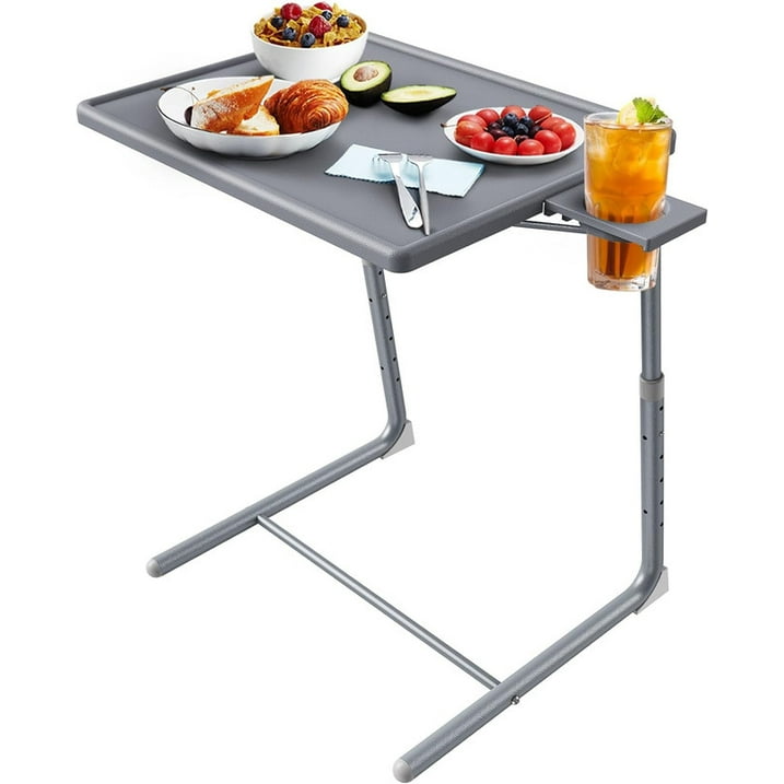 CHITOOMA Adjustable TV Tray Table with Cup Holder, 6 Height & 3 Tilt, Portable TV Dinner Tray for Eating, Bed, Couch, Folding TV Trays, Gray