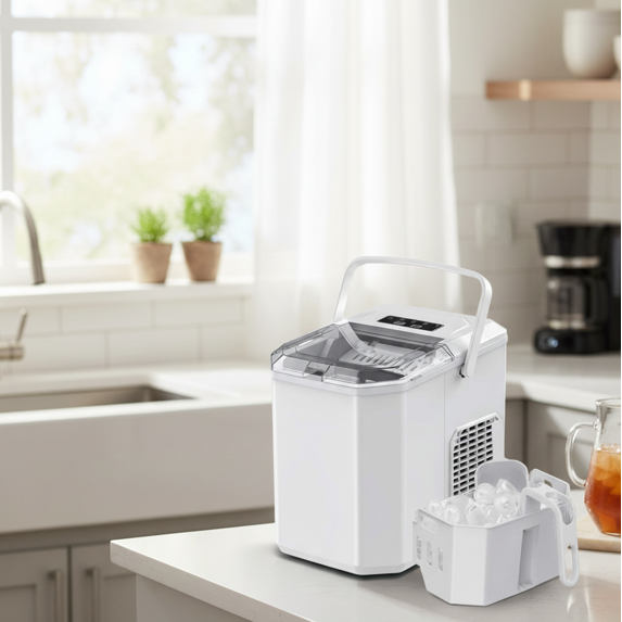 Philergo Ice Maker Countertop, 26lbs Per day, 9 Bullet Ice Cubes Ready in 6 Mins, Auto-Cleaning with Basket and Scoop for Home/RV/Camping/Party/Travel,White