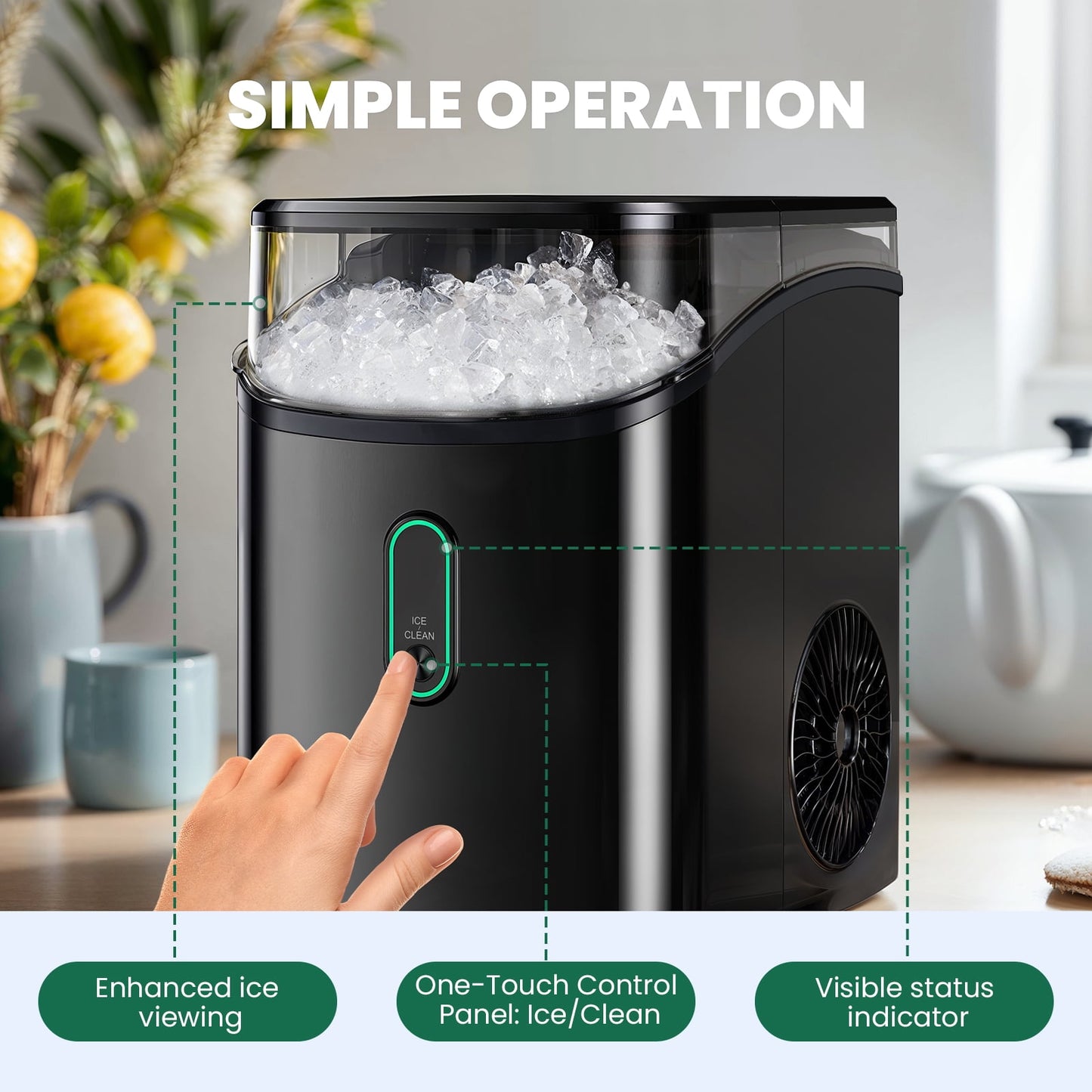 Philergo Nugget Ice Maker Countertop, WiFi Pebble Ice Machine with Timer and Self-Cleaning Function, 35 lbs/24 Hrs for Home, Kitchen, RV, Camping, Black