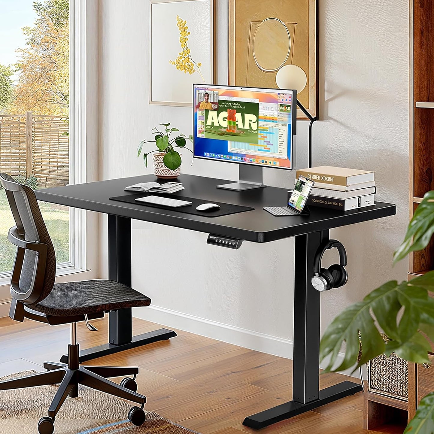 Kyspho 48'' x 30'' Electric Standing Desk, Adjustable Height Sit to Stand Desk with 4 Height Memory & 1.2'' Thick Desk Top, Ergonomic Desk for Home Office, Black