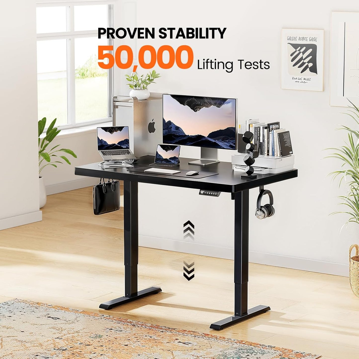 Kyspho 48'' x 30'' Electric Standing Desk, Adjustable Height Sit to Stand Desk with 4 Height Memory & 1.2'' Thick Desk Top, Ergonomic Desk for Home Office, Black