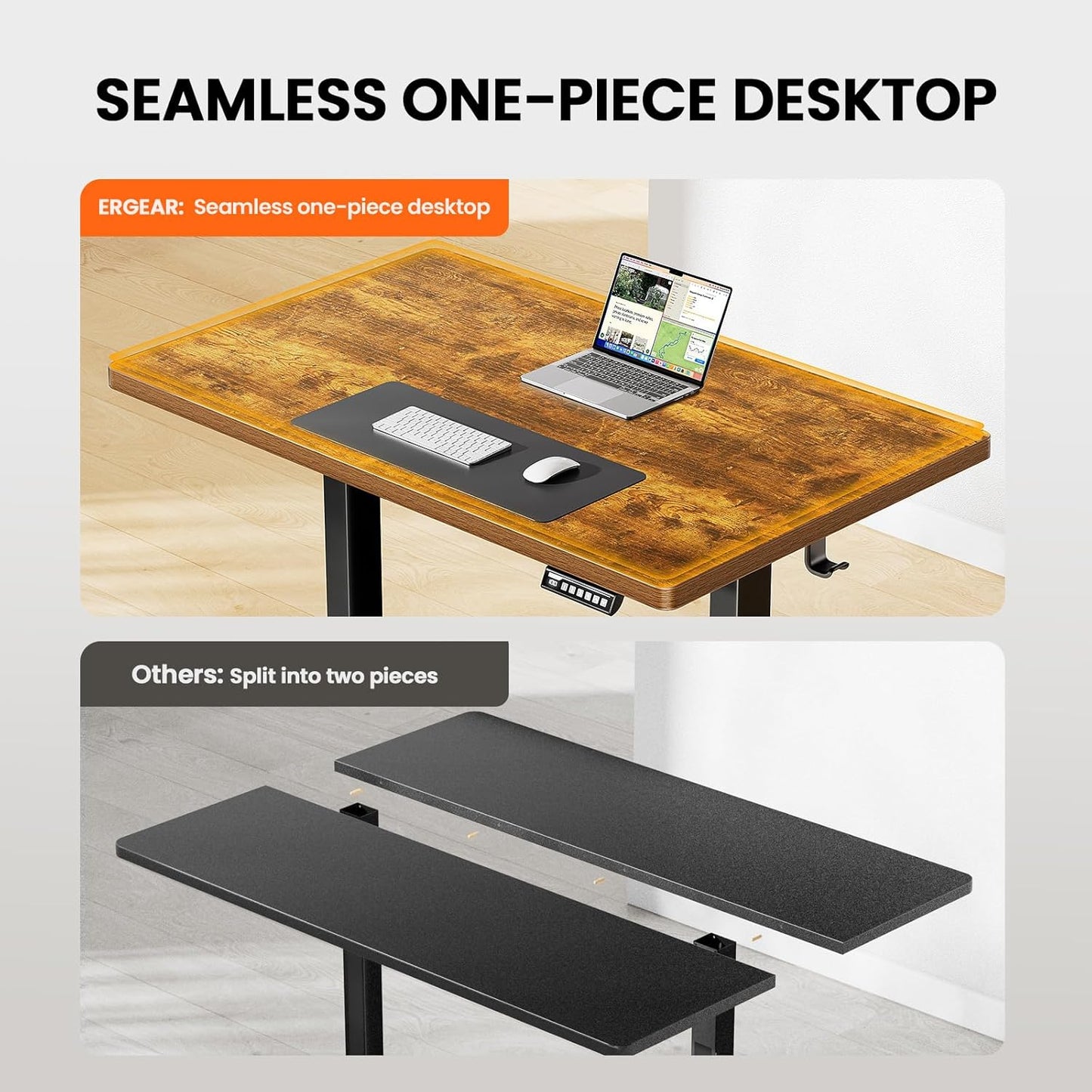 Kyspho 48'' x 30'' Electric Standing Desk, Adjustable Height Sit to Stand Desk with 4 Height Memory & 1.2'' Thick Desk Top, Ergonomic Desk for Home Office, Brown