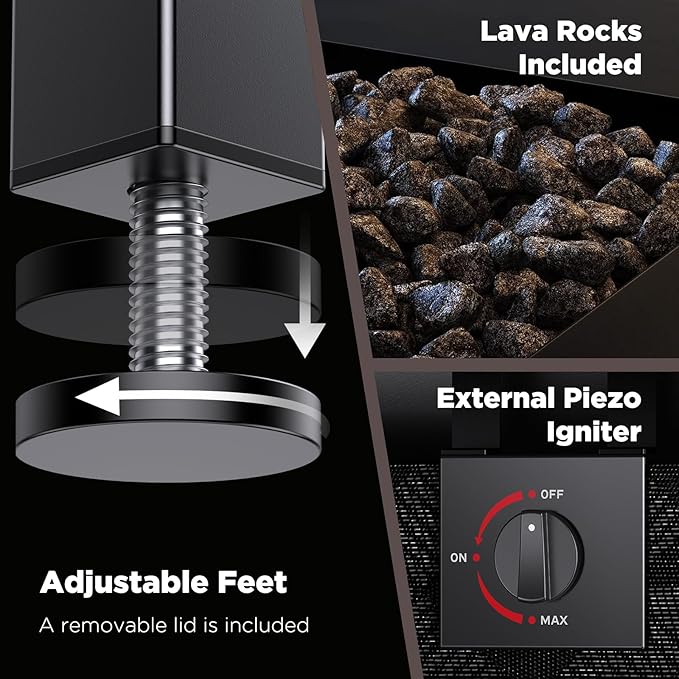 28" Gas Fire Pit Table for Outside 50000 BTU Propane Fire Pit with Lid and Lava Rocks