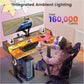 Kyspho 55″ x 28″ Electric Standing Desk with LED, Height Adjustable RGB Gaming Desk with Storage Shelf, Sit Stand Desk with Dual Cable Holes, 4 Preset Heights for Home Office, Brown