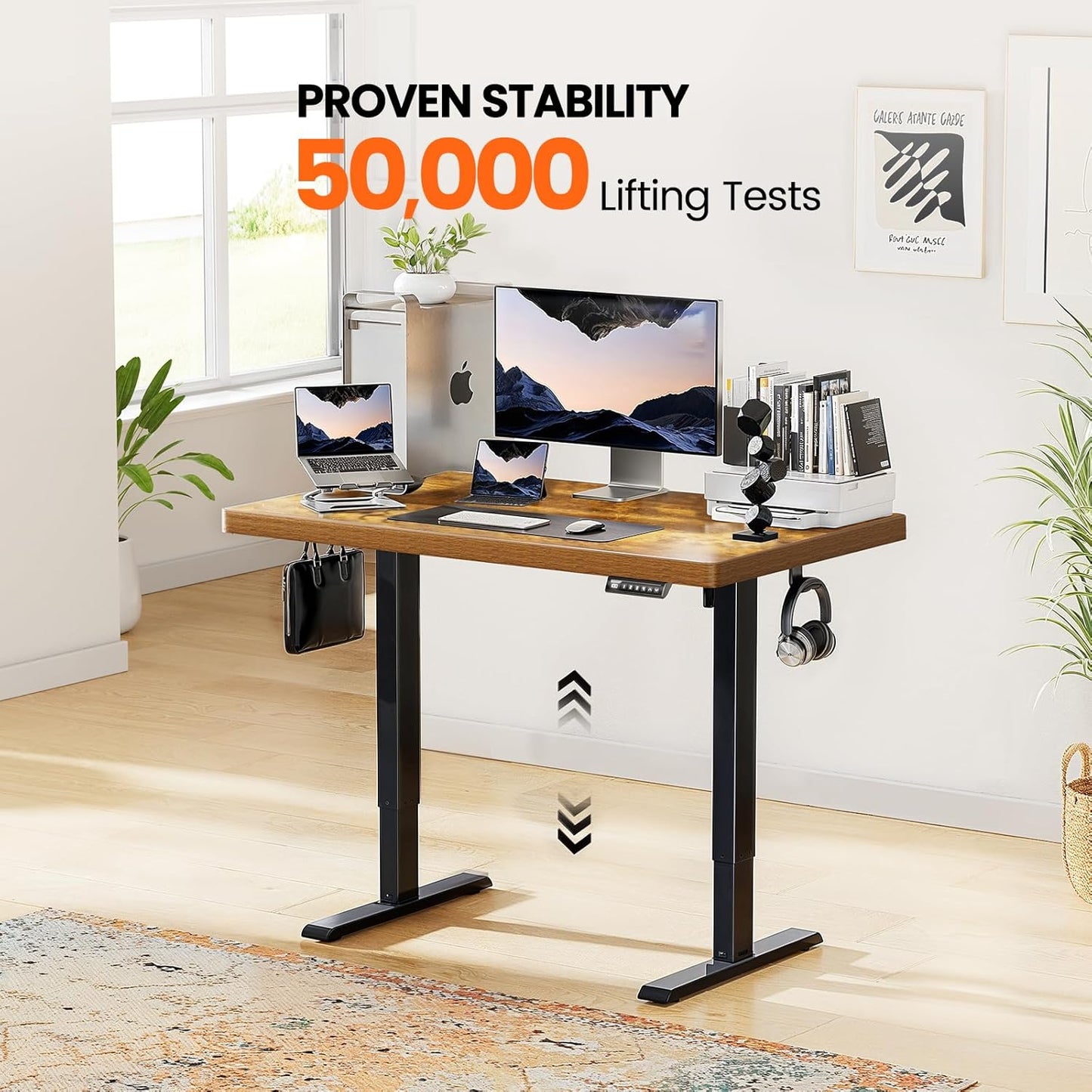 Kyspho 48'' x 30'' Electric Standing Desk, Adjustable Height Sit to Stand Desk with 4 Height Memory & 1.2'' Thick Desk Top, Ergonomic Desk for Home Office, Brown