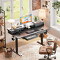 Kyspho 55″ x 30″ Standing Desk with Drawers, Electric Height Adjustable Sit Stand Desk with Storage Shelf, 4 Memory Preset Computer Desk with Cable Management Tray for Home Office, Black
