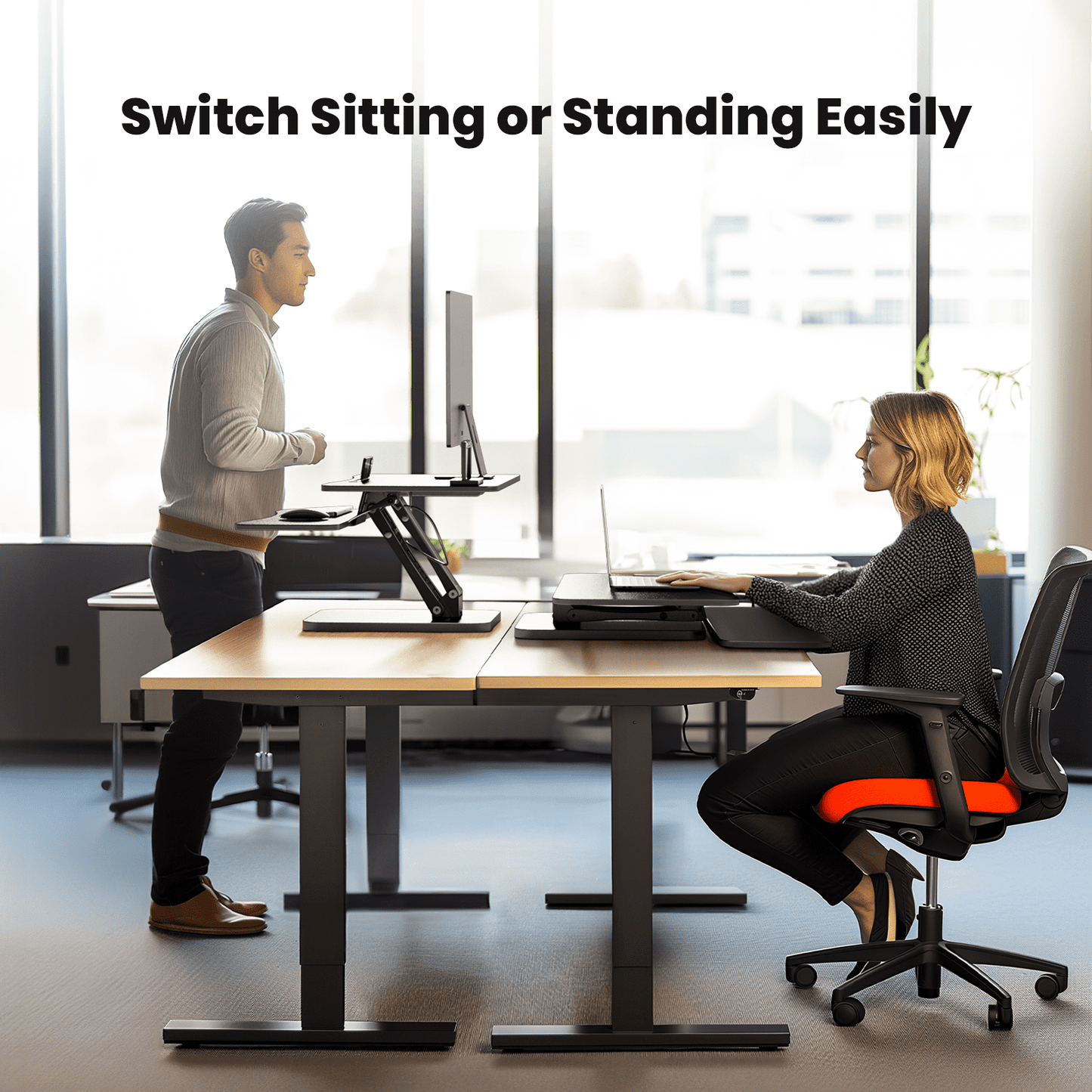Standing Desk Converter, 32 inch Height Adjustable Desk Riser or Dual Monitor Workstation with Removable Keyborad Tray for Home Office