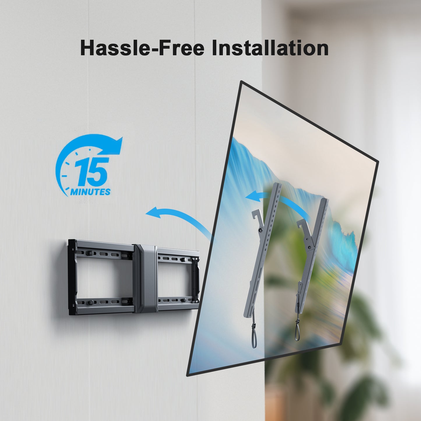 MountFTV Low Profile Tilting TV Wall Mount Bracket with Adjustable Pull Cords for 37-82 inch LED LCD OLED TVs,Max 600 x 400mm, Holds up to 132lbs