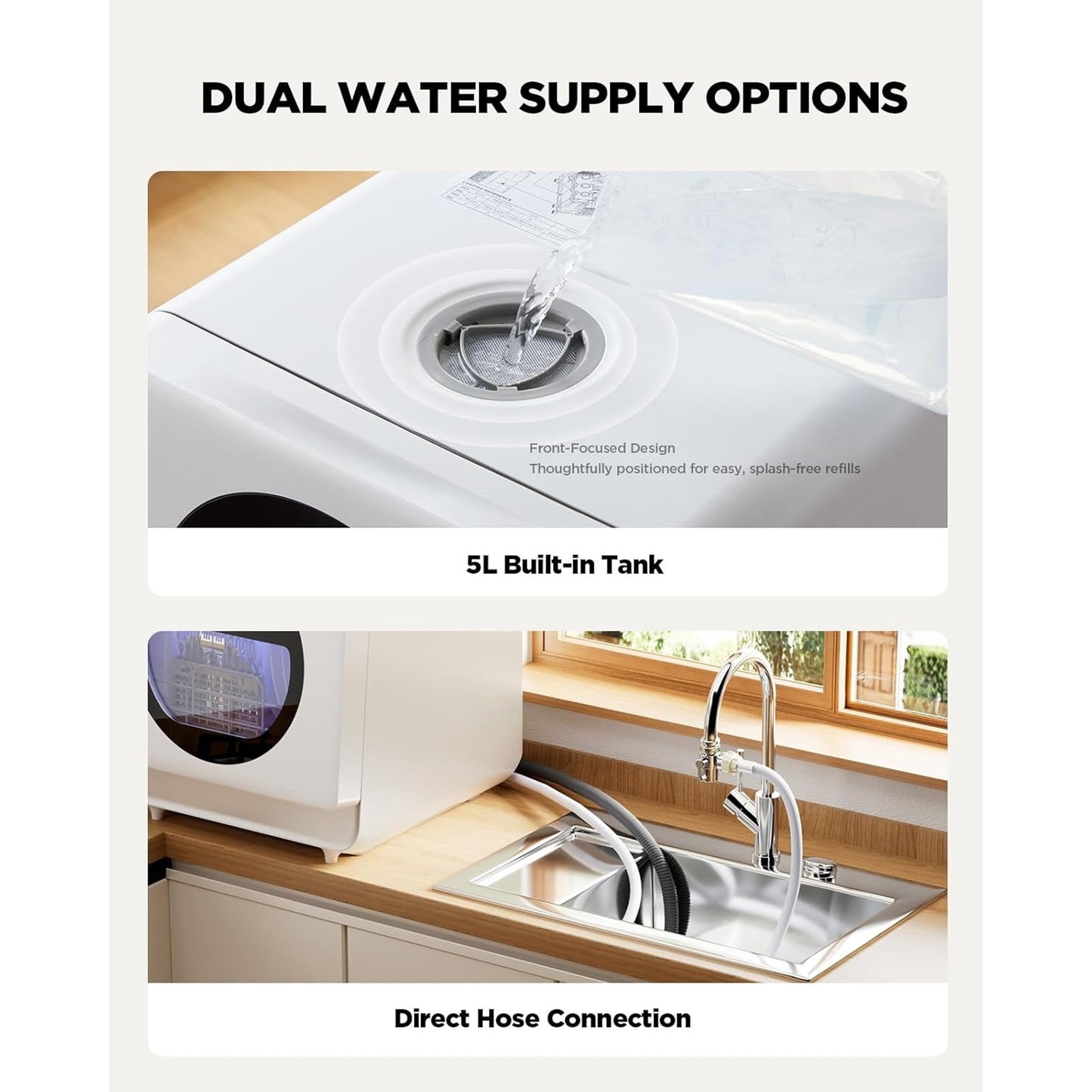 Philergo Portable Countertop Dishwashers, Compact Smart Dishwashers Built-In Water Tank, Air-Dry, 7 Washing Programs, Dual Supply, 360° Dual Spray, App Control for Apartment, RV