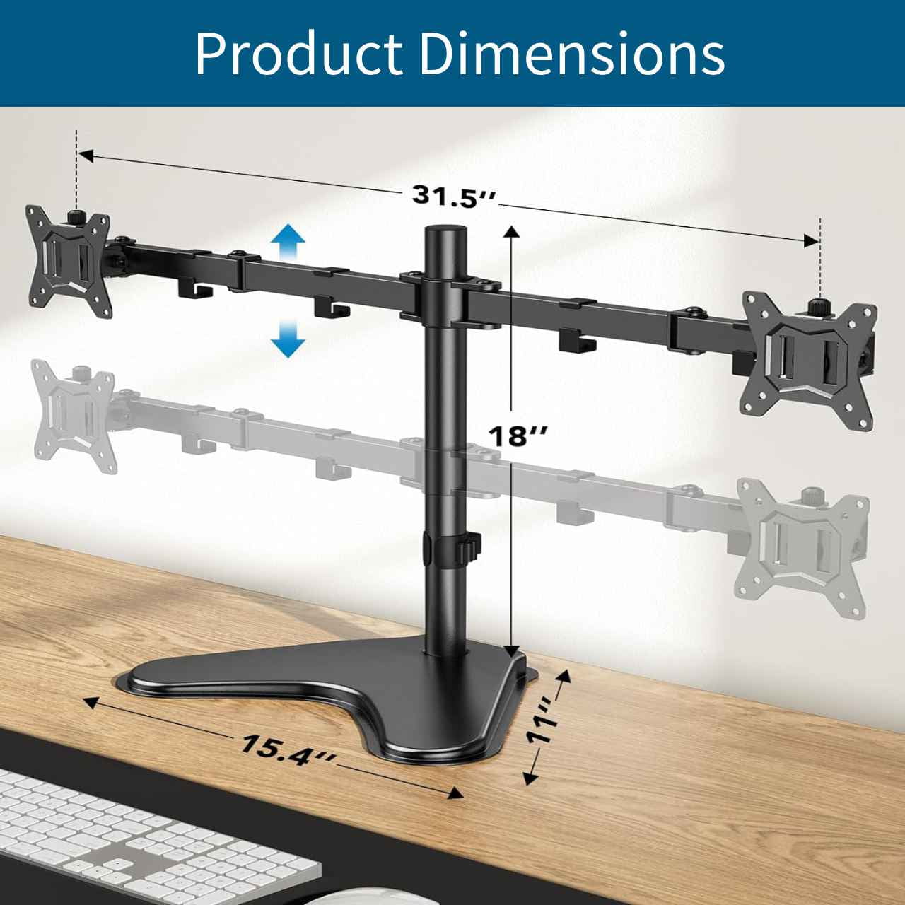 Dual Monitor Stand for Two 13-32 inch Flat/Curved LCD Screens with Swivel, Tilt & Height Adjustable Free Standing