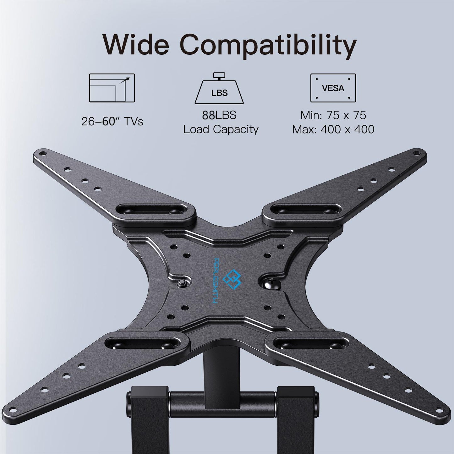 MountFTV TV Wall Mount for 26-60" TVs with Swivels & Tilting Max 400x400, Holds up to 70lbs