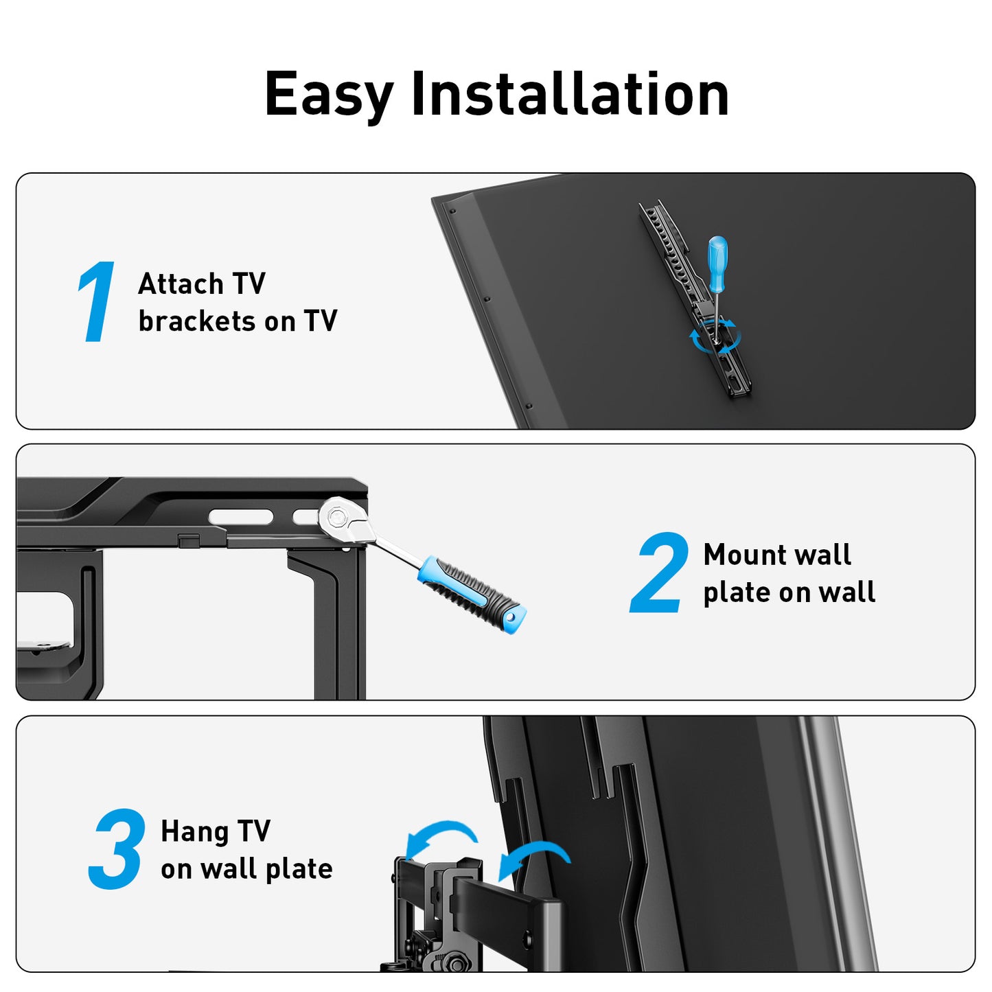 MountFTV Full motion TV Wall Mount Bracket for 42-85 600x400mm, Holds up to 132lbs