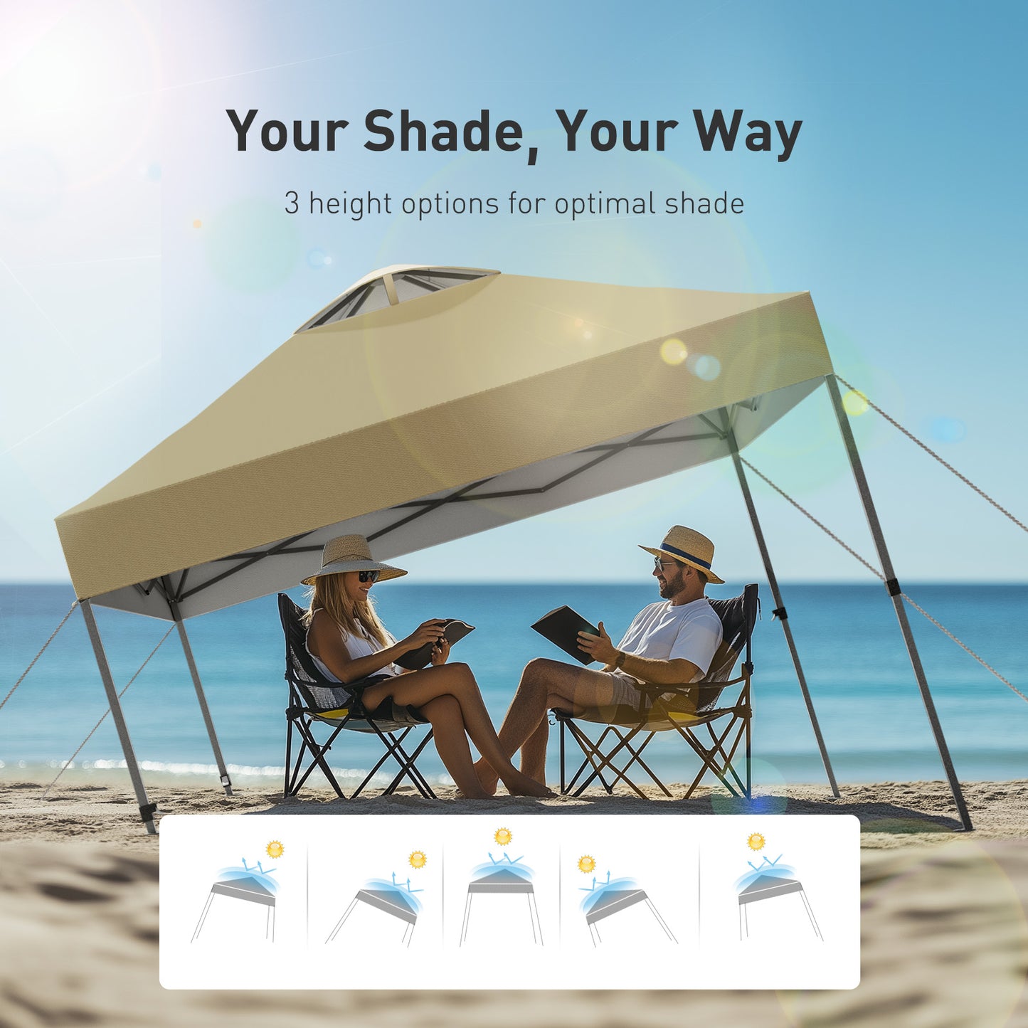 CHITOOMA 10 x 10ft Pop up Canopy Tent, Instant Outdoor Shelter Easy Portable Straight Leg Canopy Tent, Khaki