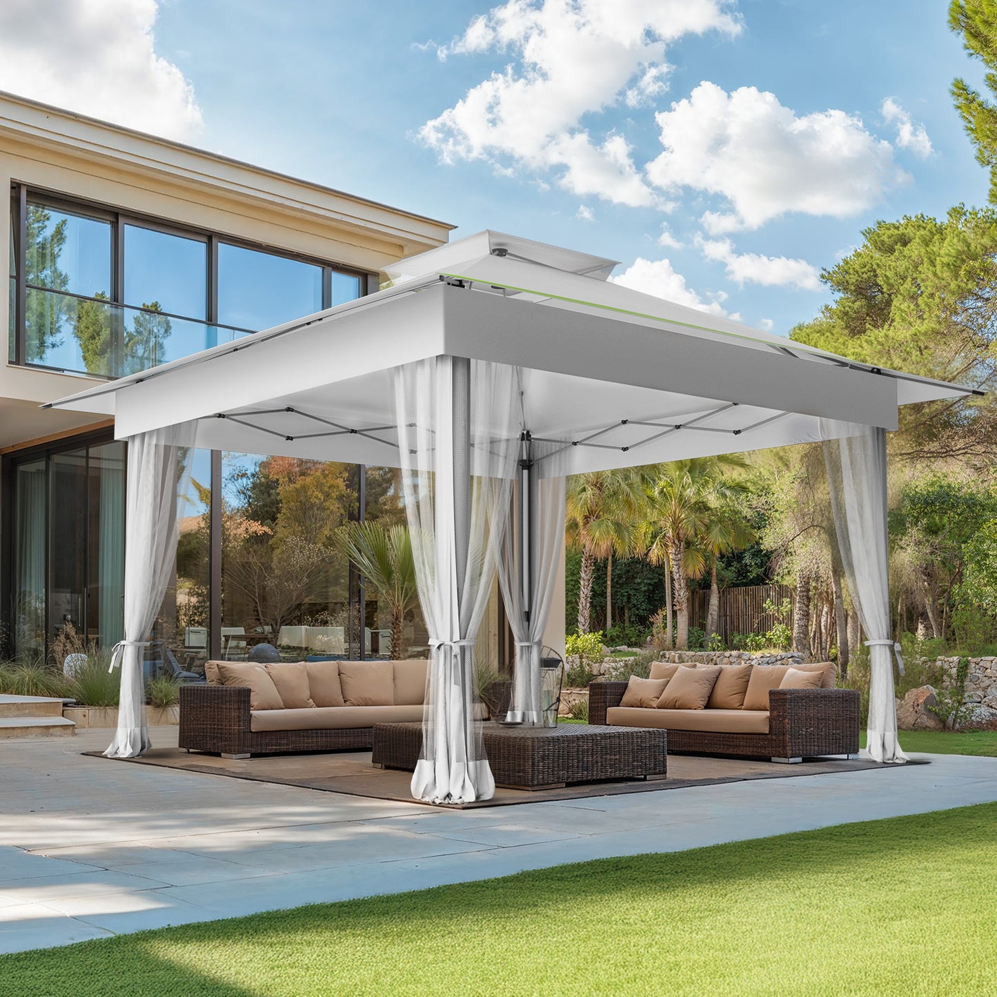 CHITOOMA 13 x 13 ft Outdoor Pop-up Gazebo, Patio Canopy Tent with Mosquito Nettings Vented Top and 169 Square ft of Shade for Garden, Party, Backyard, Green