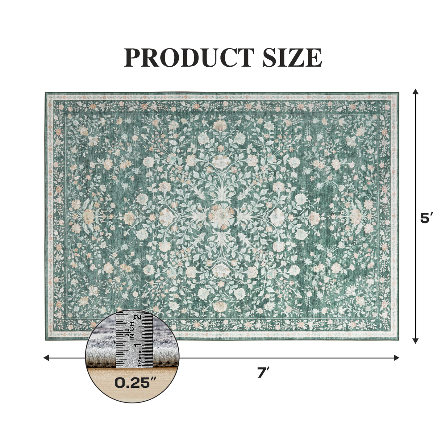 5'x7' Boho Area Rugs for Living Room, Machine Washable Stain Resistant Non-Shed Carpet, Area Rug with Non-Slip Backing for Bedroom, Dining Room, Dorm, Office