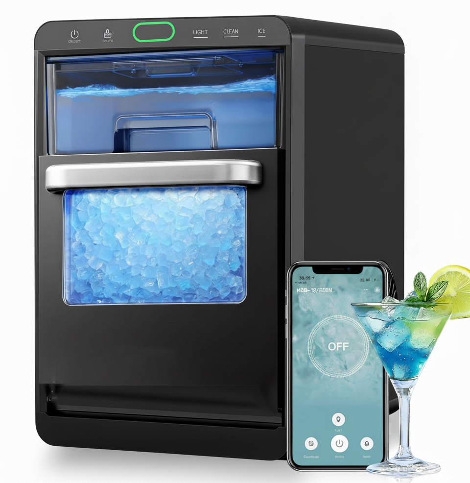 Philergo Nugget Ice Maker Countertop, 44Lbs/24H, Smart Ice Machine with APP Control, Self-Cleaning Pellet Ice Machine with Ice Scoop and Basket for Home/Kitchen/Office, Black