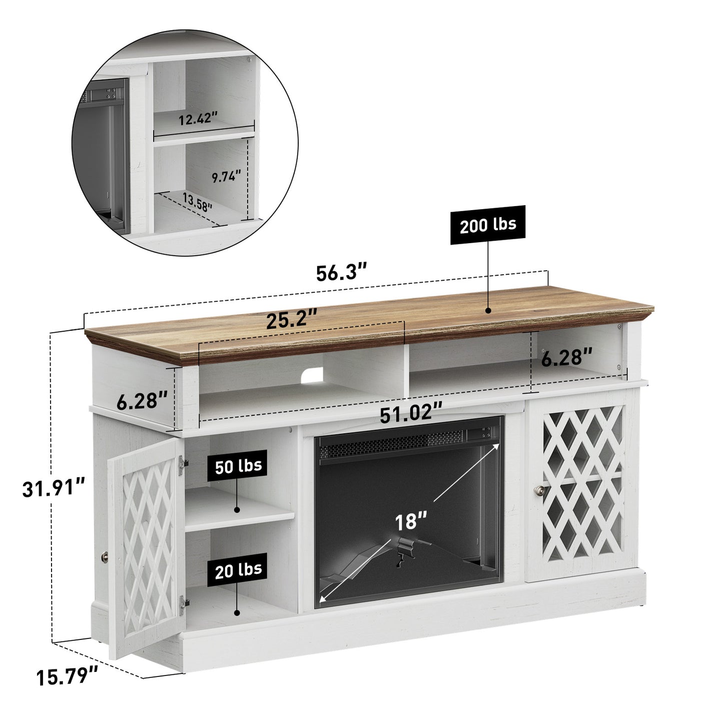 Electric Fireplace TV Stand with LED Lights for TVs up to 70", Entertainment center with fireplace for Living Room, Bedroom, White
