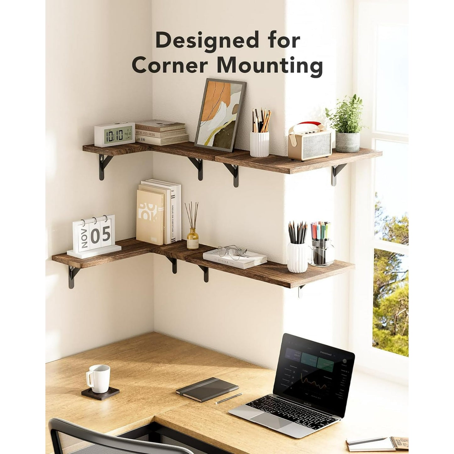 Set of 4 Corner Shelves Wall Mounted Wall Shelves Floating Shelves for Storage & Decor for Bedroom,Bathroom,Living Room,Kitchen,Laundry Room